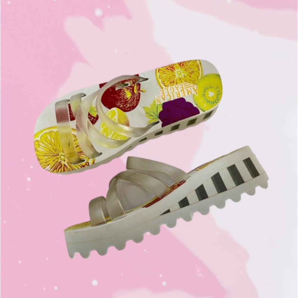 Vintage y2k 90s American Eagle Chunky Platform Wedges White Fruit  6 - Picture 4 of 9